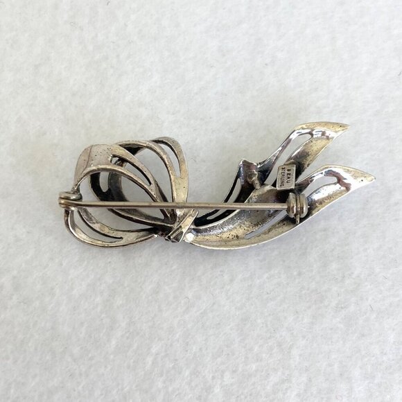 Vintage BEAU Sterling Silver 925 Ribbon Bow Brooch Pin Vintage Brooch - Picture 5 of 16
